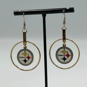 3/$30 Pittsburgh Steelers Earrings NFL Football Gold Tone Dangle Hoop Pierced 2"